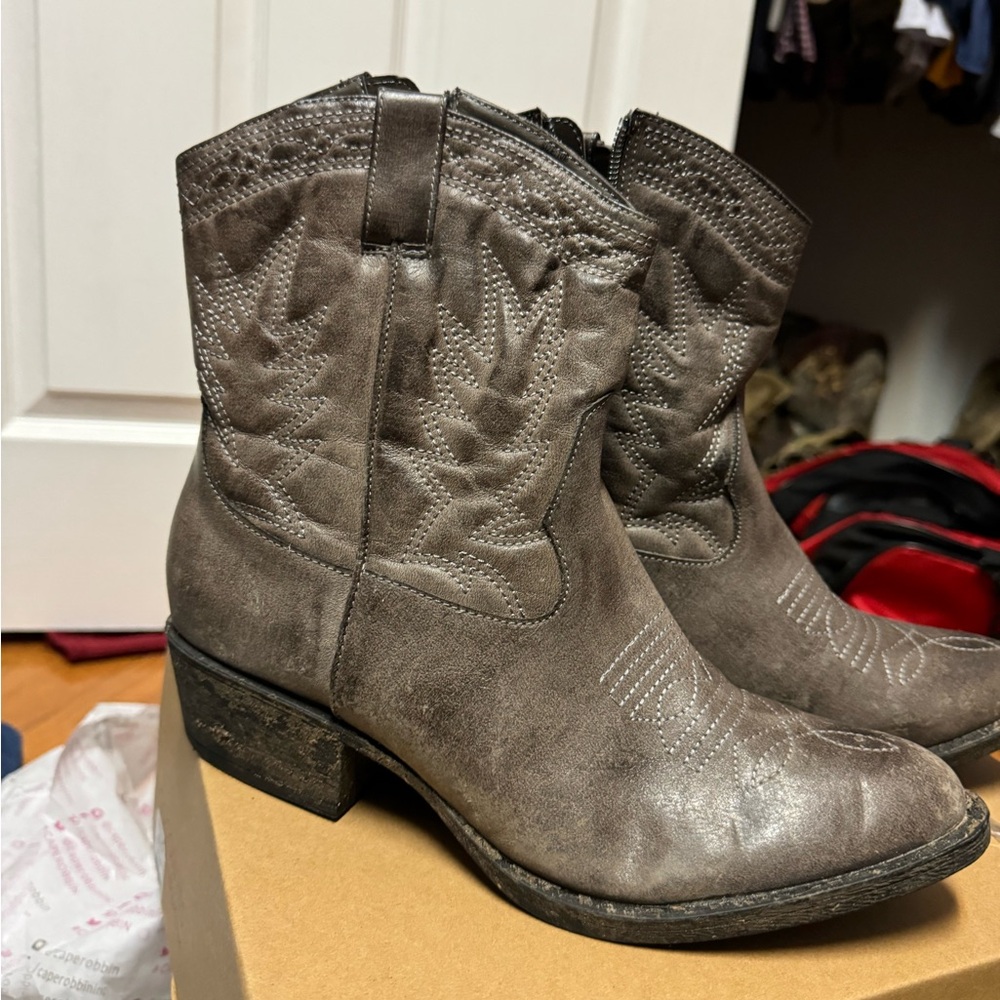 Gray Western Ankle Boots